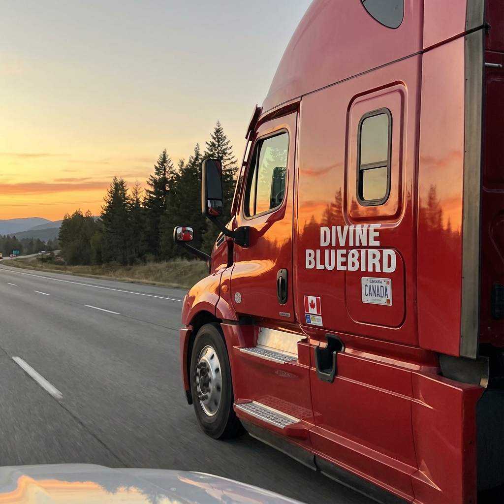 Divine Bluebird Truck on Canadian Highway
